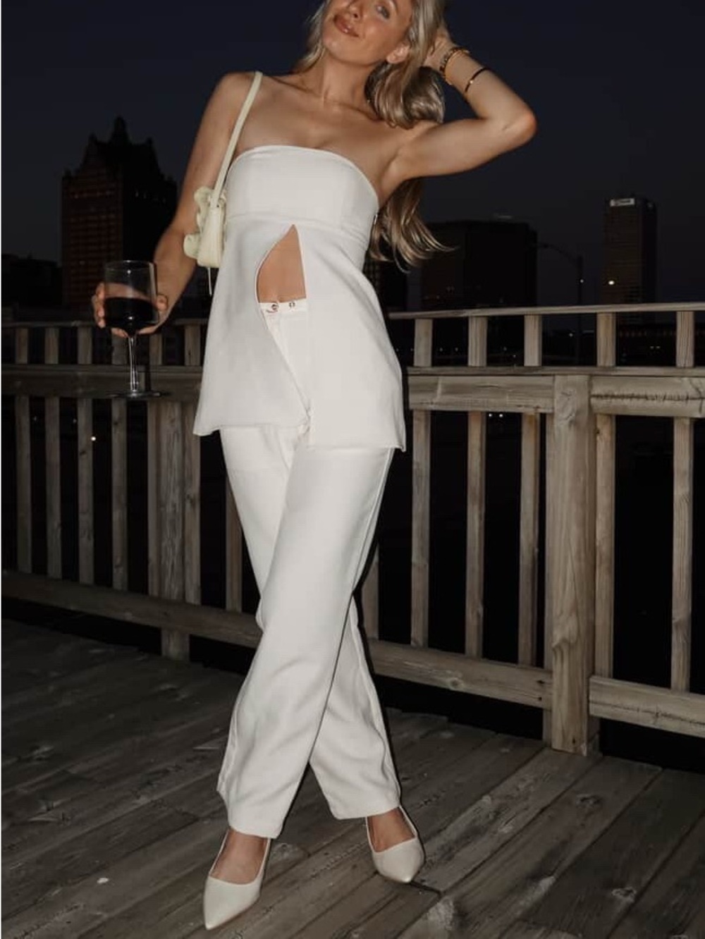 Sabo Skirt White Strapless Cutout Straight-Leg Jumpsuit